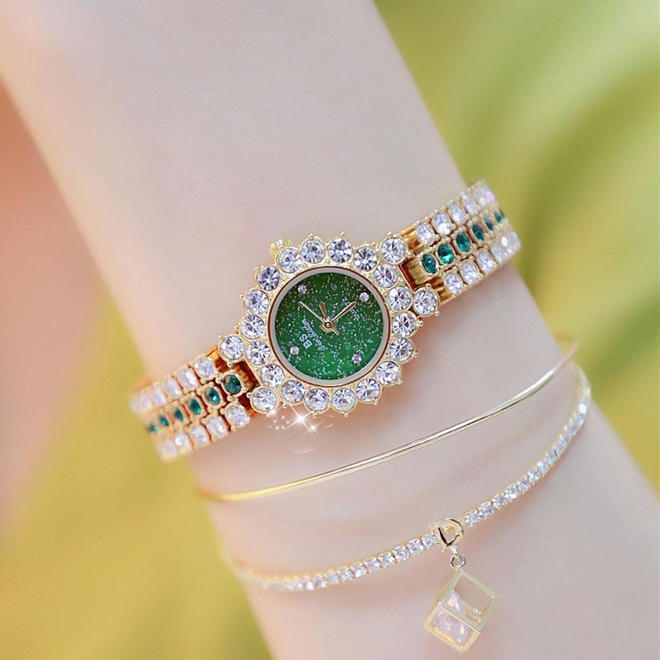Sparkling Diamond Chain Watch for Women - Full of Elegance - Golden Green 11