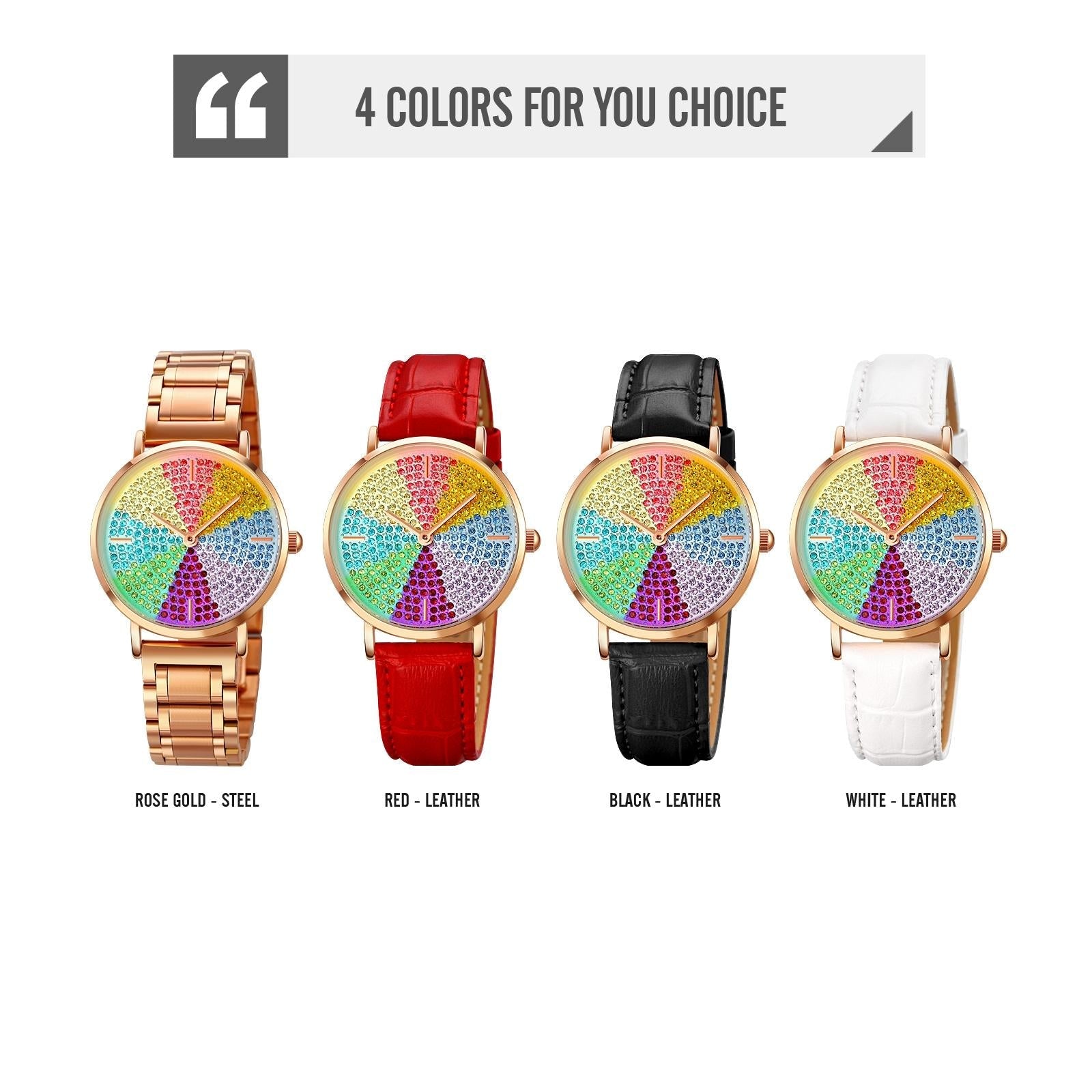 Women Rose Gold Steel Watch with Eight Colour Diamond Dial 3
