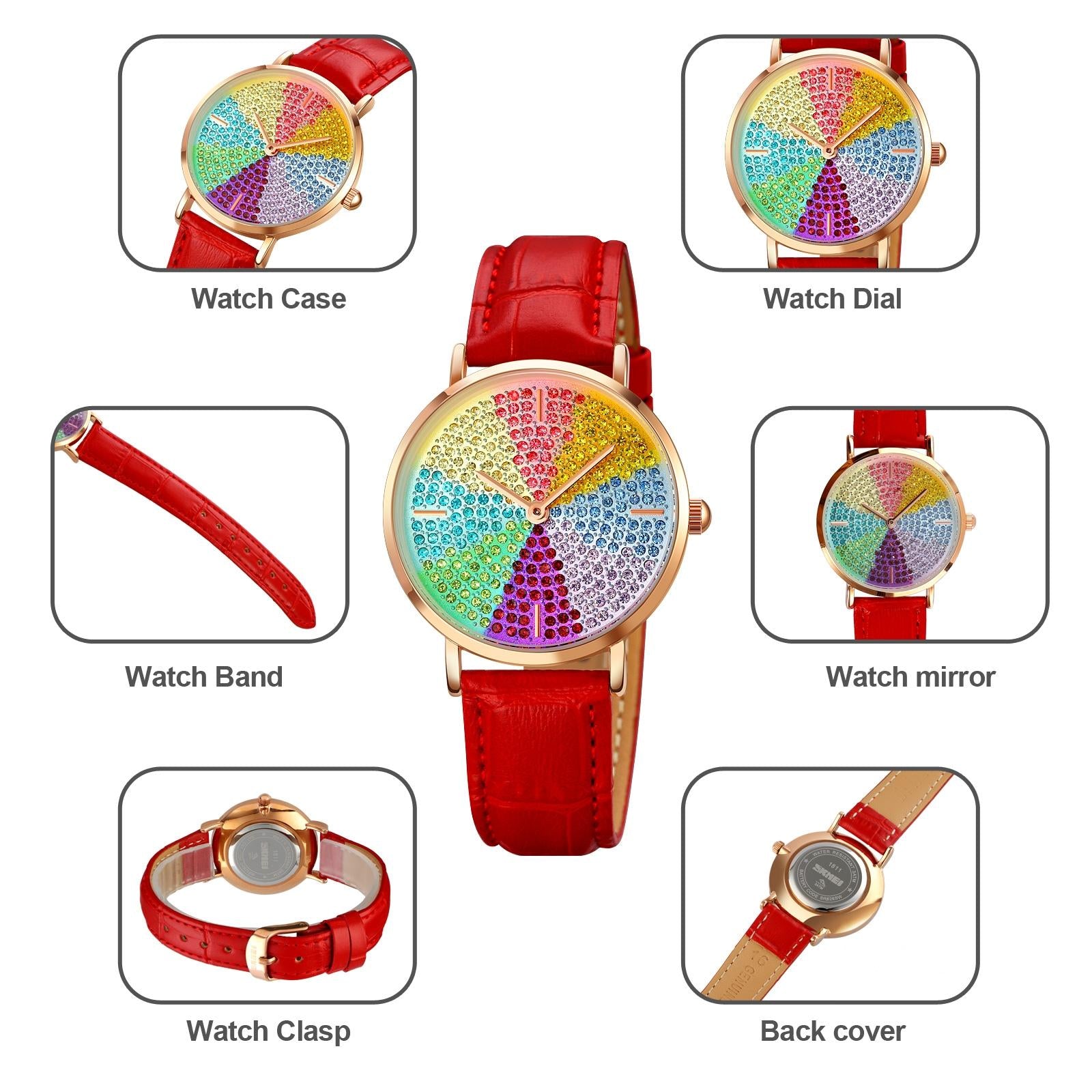 Women Rose Gold Steel Watch with Eight Colour Diamond Dial 4