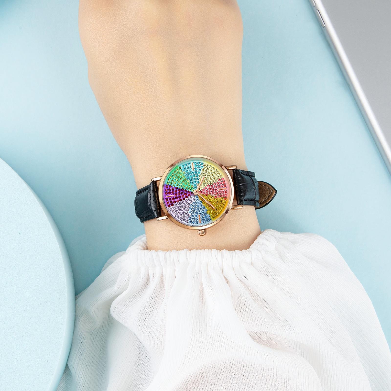 Women Rose Gold Steel Watch with Eight Colour Diamond Dial 7
