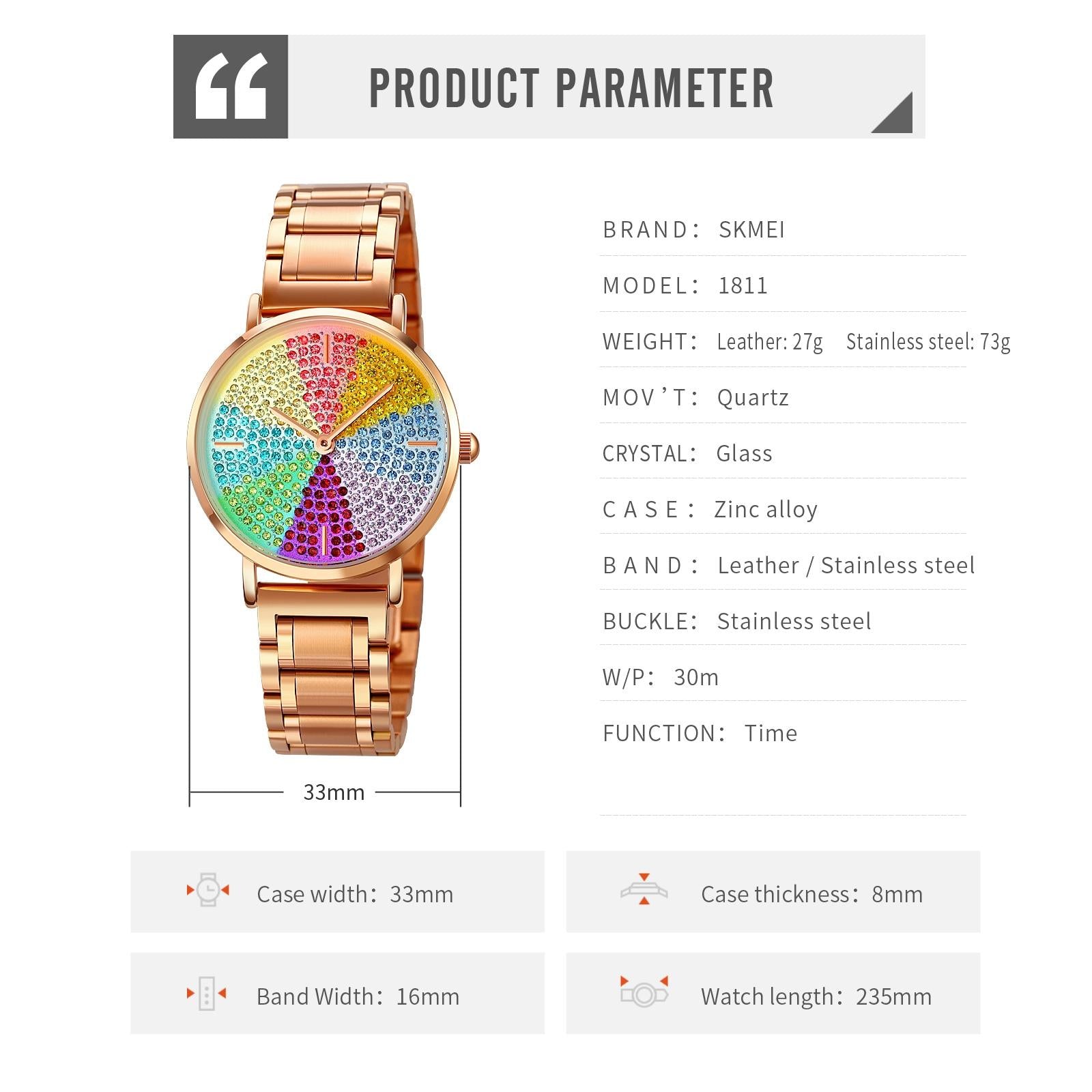 Women Rose Gold Steel Watch with Eight Colour Diamond Dial 8