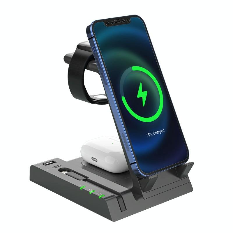 6 In 1 Wireless Charging Stand With Usb C Port & 8 Pin Cable - Black 9