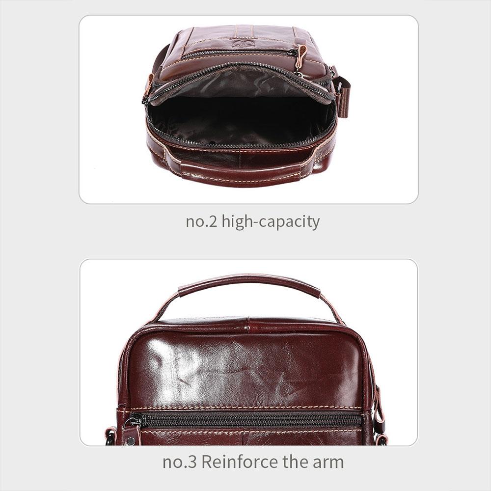 Large Capacity Retro Cowhide Crossbody Bag - Black 5