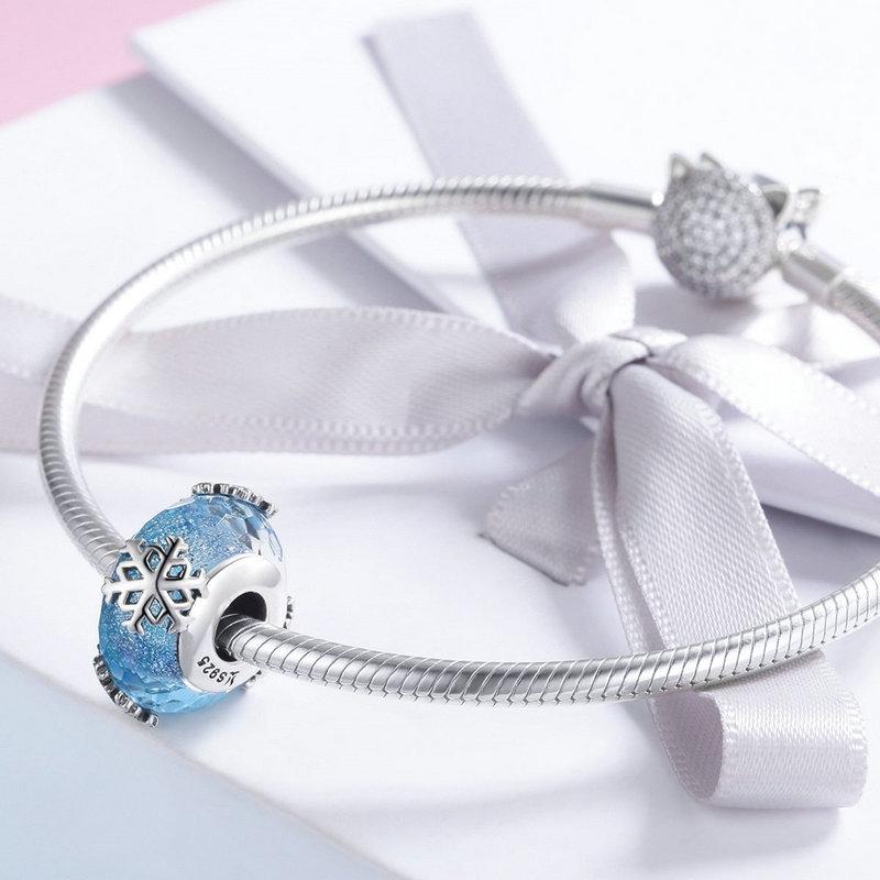 925 Sterling Silver Seasonal Glass Bead Bracelet Charms - Navy Blue 3
