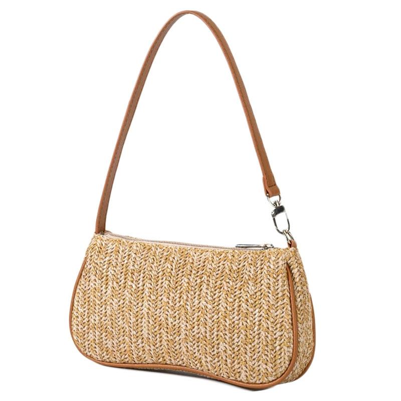 Khaki Woven Straw Shoulder Bag For Women 3