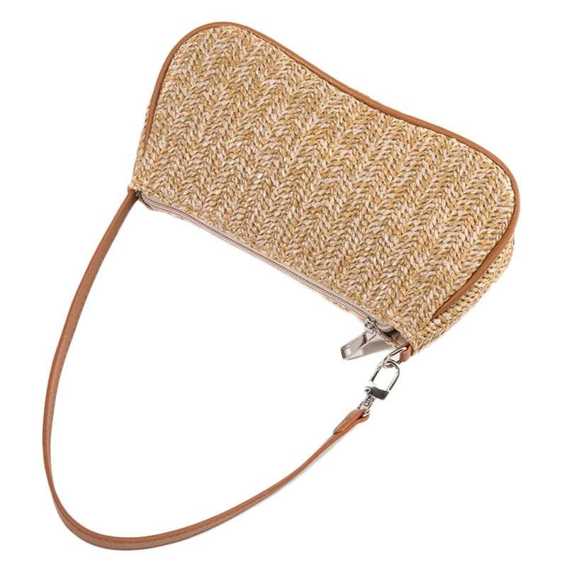 Khaki Woven Straw Shoulder Bag For Women 4