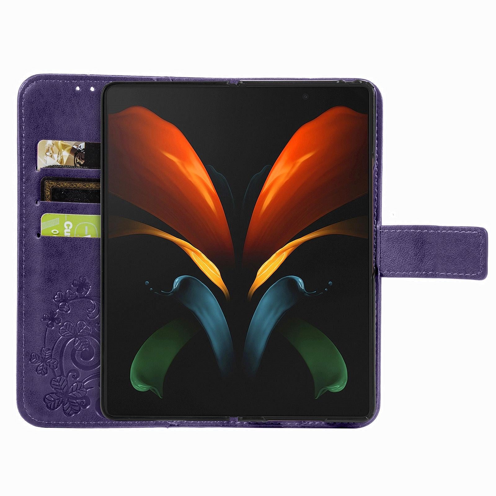 For Samsung Galaxy Z Fold4 5G Embossed Leather Phone Case With Four Leaf Clasp - Magenta 5