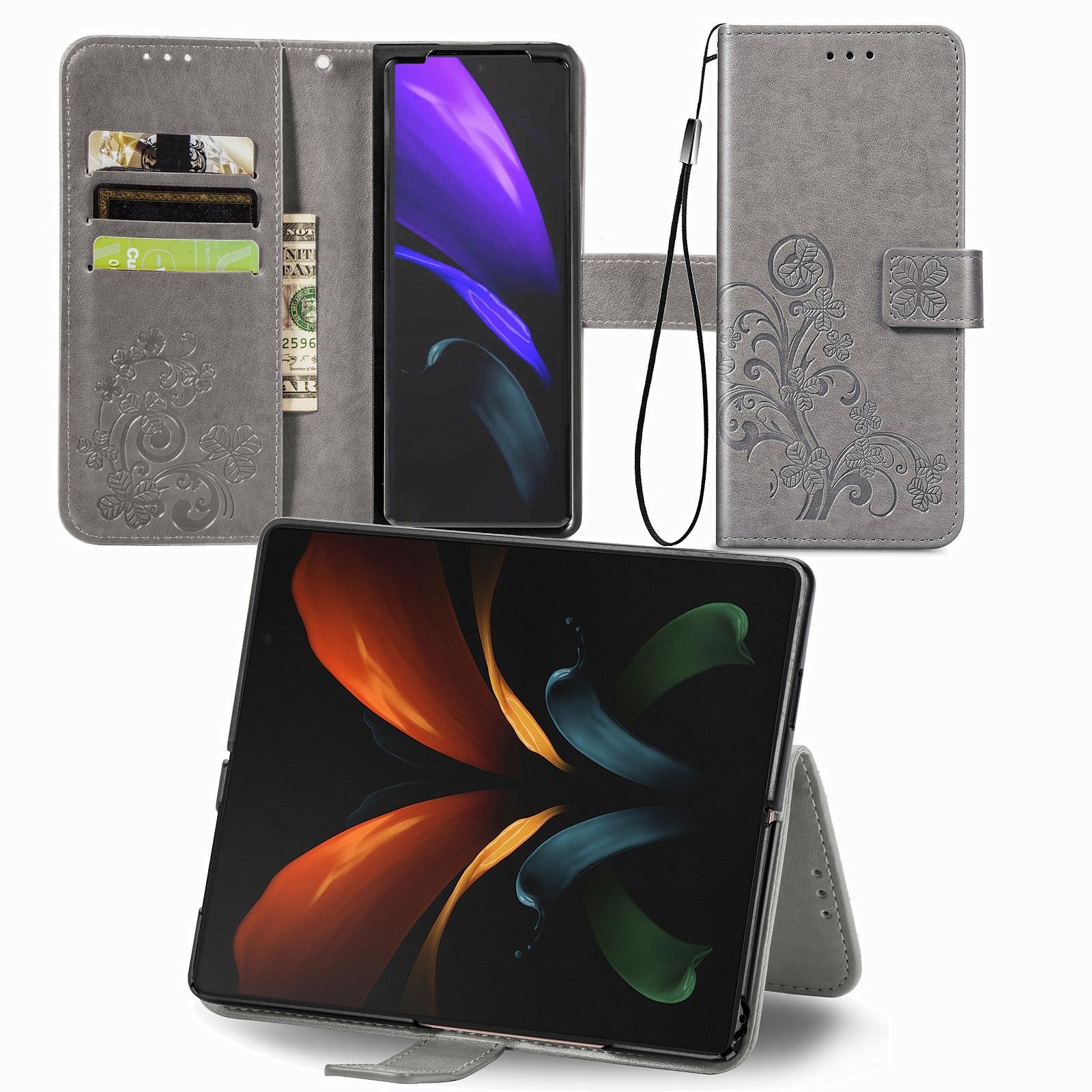 For Samsung Galaxy Z Fold4 5G Embossed Leather Phone Case With Four Leaf Clasp - Magenta 13