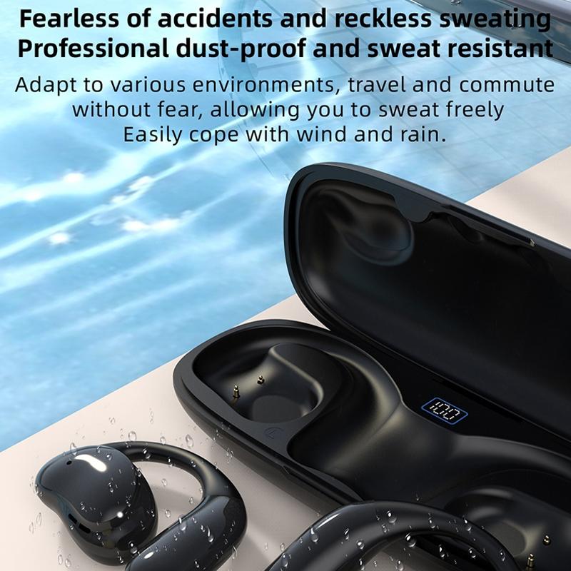 Bluetooth Earphones with Hanging Ear Design and Digital Display Charging Case - Black 4