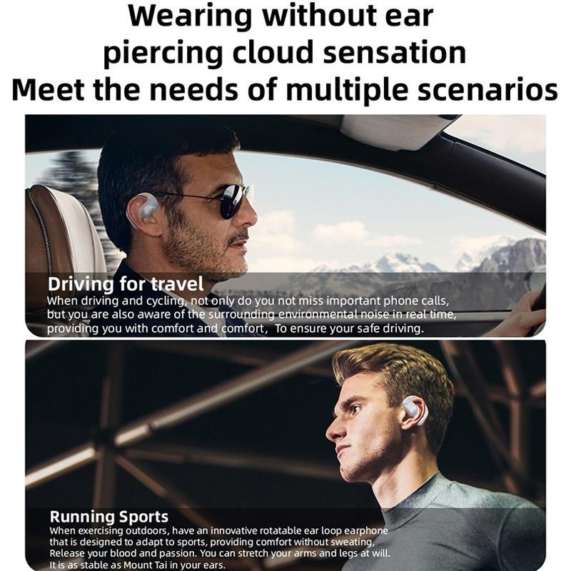 Bluetooth Earphones with Hanging Ear Design and Digital Display Charging Case - Black 8