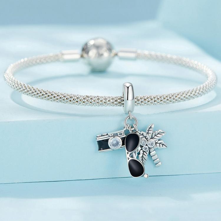 925 Sterling Silver Coconut Tree Camera Pendant Bracelet 3