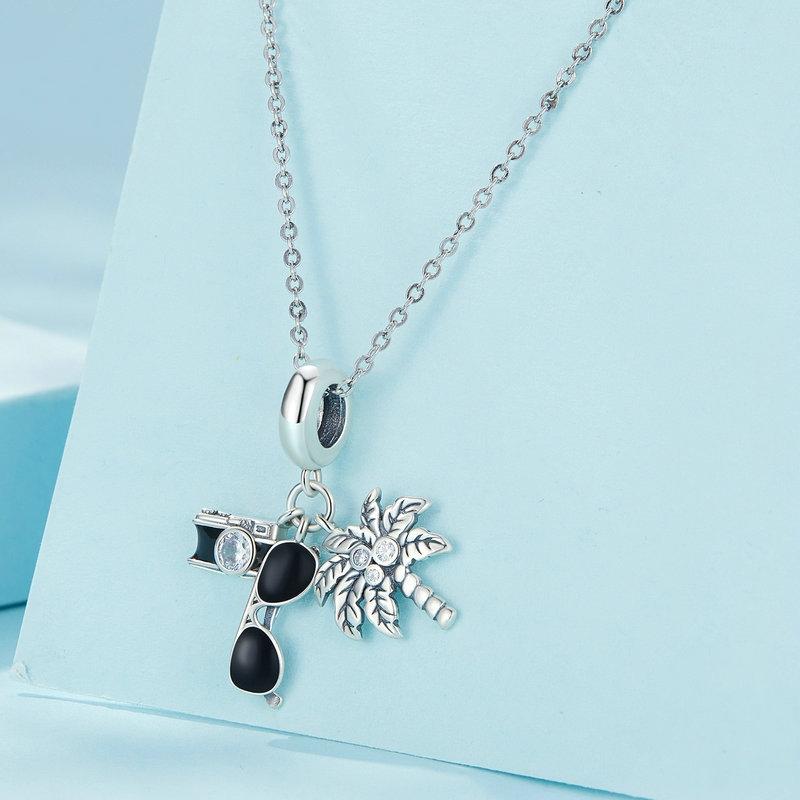 925 Sterling Silver Coconut Tree Camera Pendant Bracelet 4