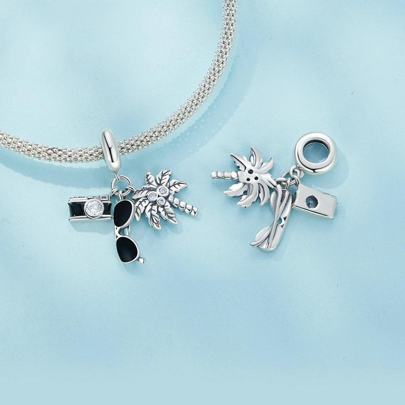 925 Sterling Silver Coconut Tree Camera Pendant Bracelet 5