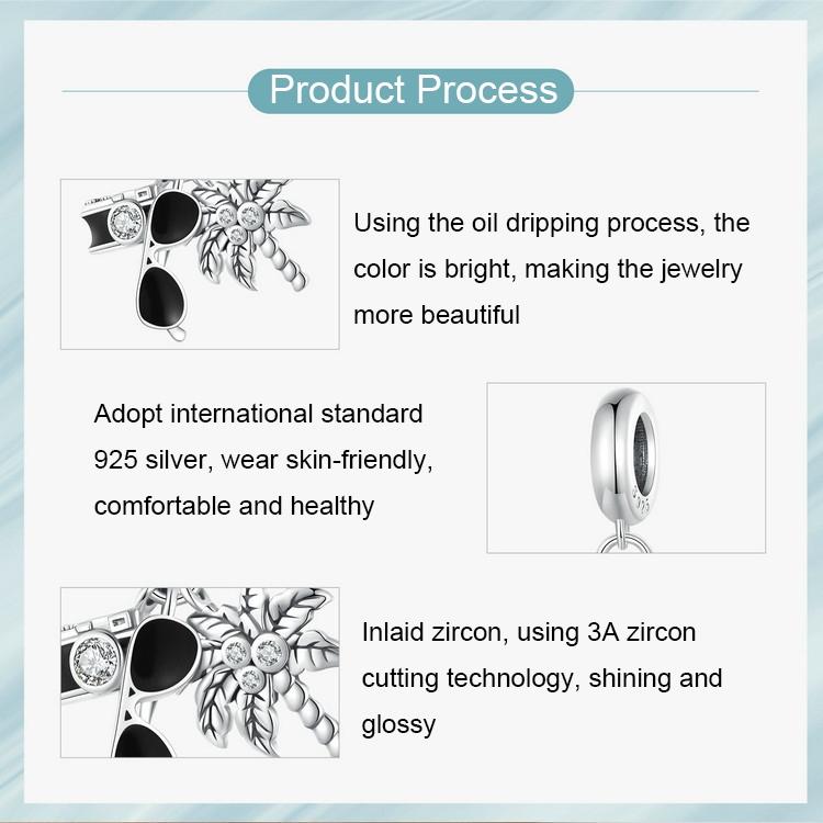 925 Sterling Silver Coconut Tree Camera Pendant Bracelet 7