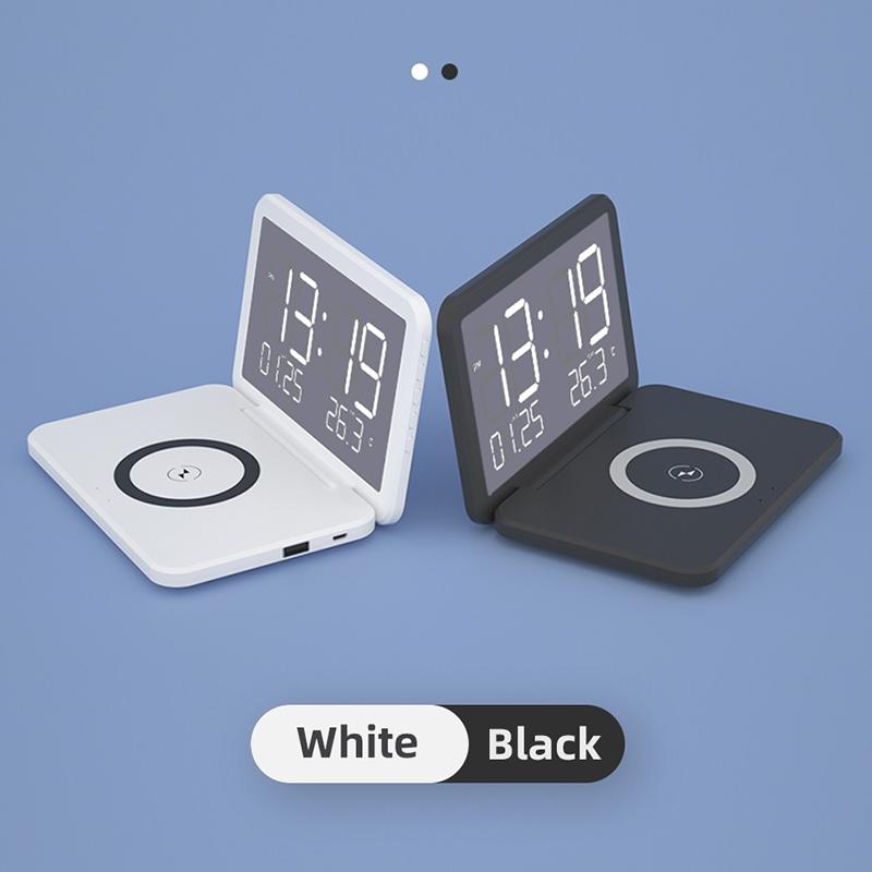 Foldable Desk Calendar Clock With Wireless Charger & Alarm - Black 3
