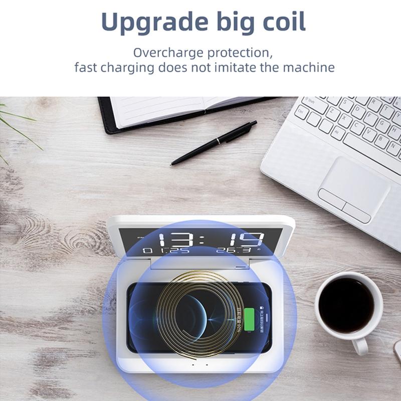 Foldable Desk Calendar Clock With Wireless Charger & Alarm - Black 7