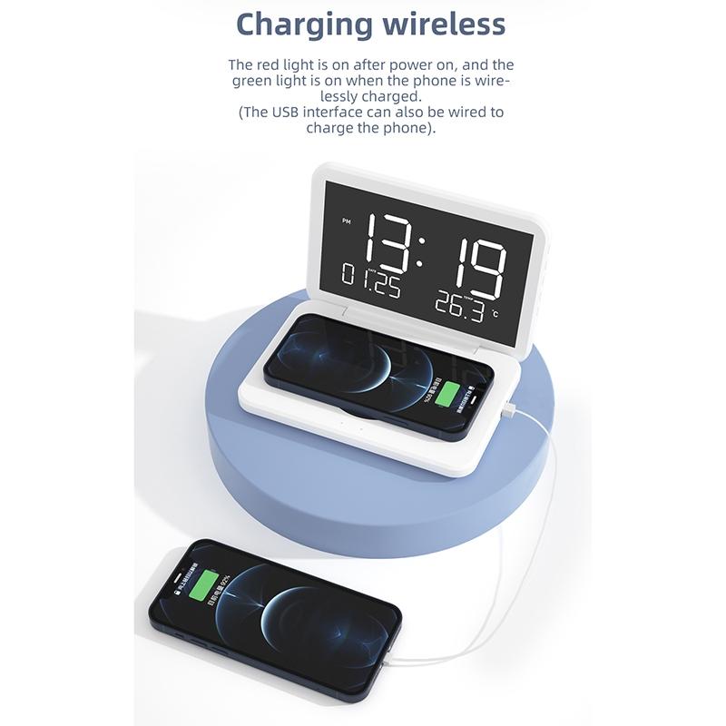 Foldable Desk Calendar Clock With Wireless Charger & Alarm - Black 8