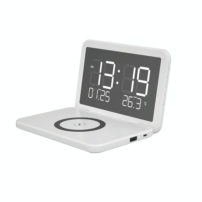 Foldable Desk Calendar Clock With Wireless Charger & Alarm - Black 14
