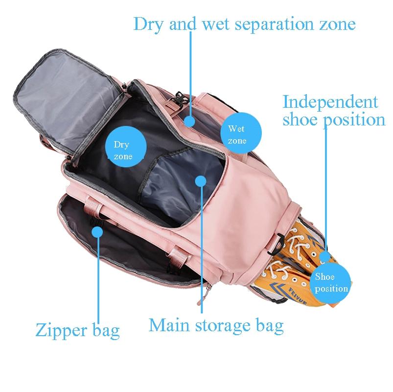 Large Capacity Sports Bag With Wet / Dry Separation - Pink White 4