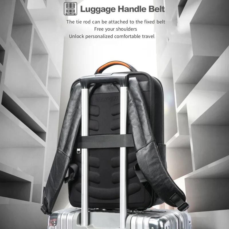 Large Capacity Cowhide Laptop Backpack with Usb & Type-c Port 9