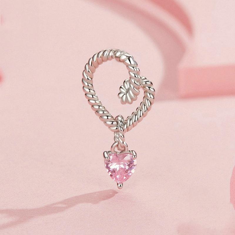 925 Sterling Silver Twisted Rope Heart Pendant Beads 3