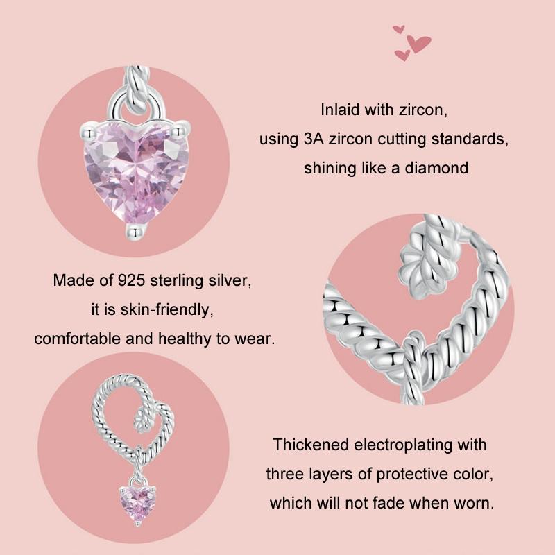 925 Sterling Silver Twisted Rope Heart Pendant Beads 5
