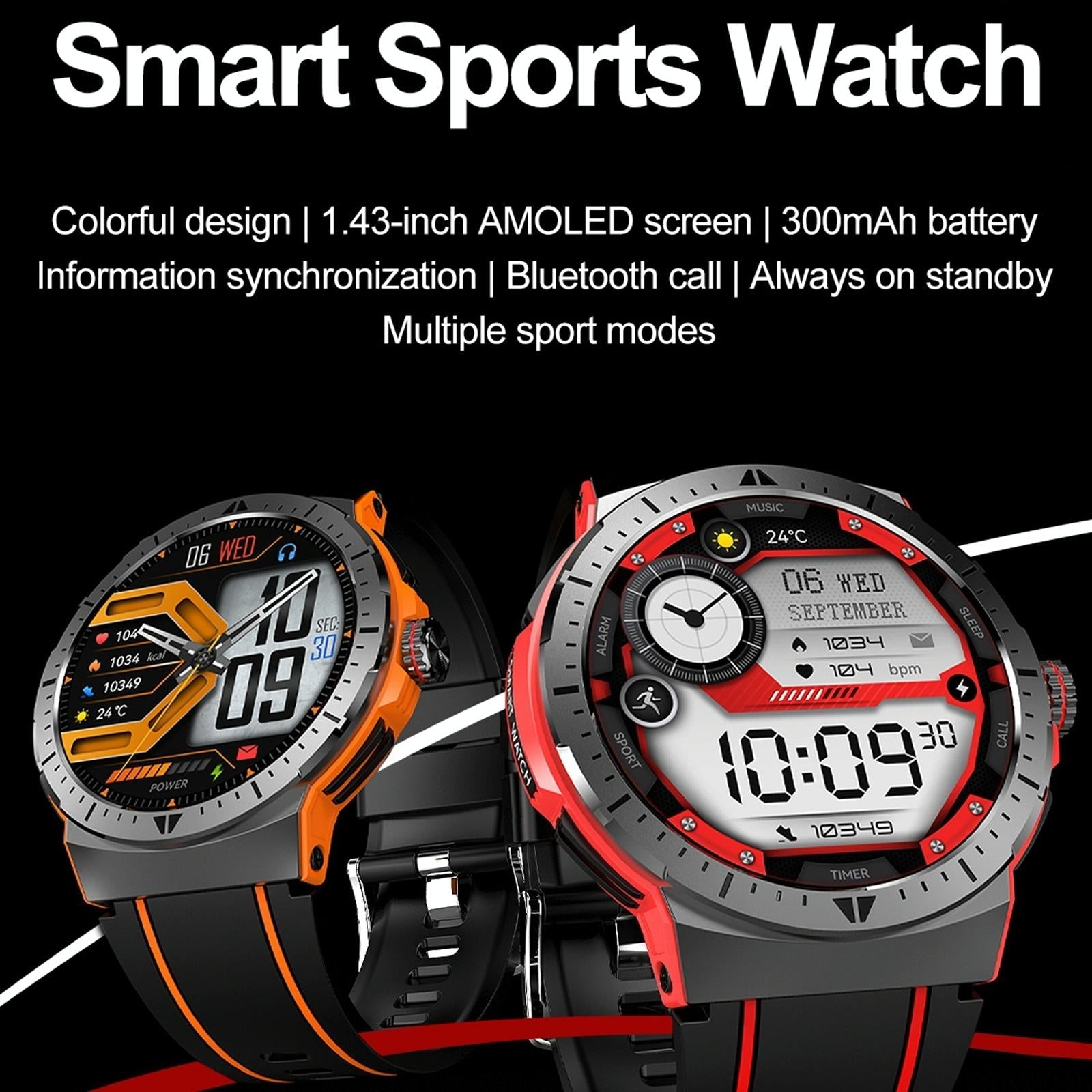 1.43 Inch Bt5.3 Ip68 Sport Smart Watch Support Bluetooth Call / Message Notification / Heart Rate / Blood Pressure Health Monitor - Orange 8