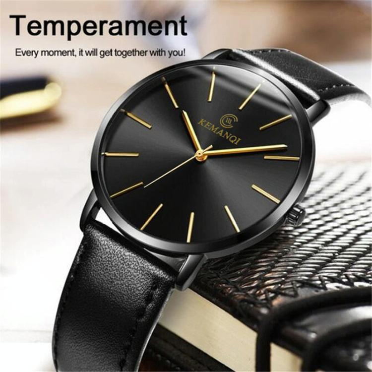 Men Waterproof Steel Mesh Quartz Watch - Ultra-thin - Ultra-Thin Black Shell Black Dial Black Band 5