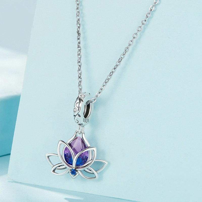 925 Sterling Silver Lotus Pendant Tourmaline Bracelet Beads 3