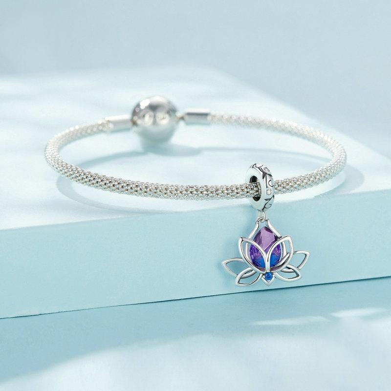 925 Sterling Silver Lotus Pendant Tourmaline Bracelet Beads 4