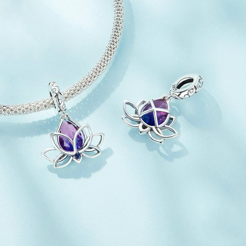 925 Sterling Silver Lotus Pendant Tourmaline Bracelet Beads 5