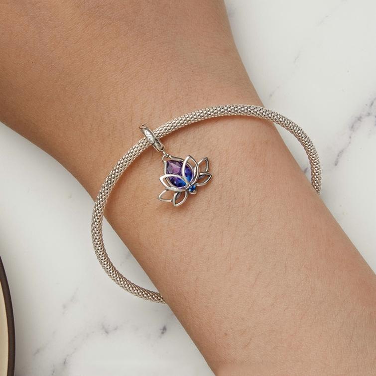 925 Sterling Silver Lotus Pendant Tourmaline Bracelet Beads 8