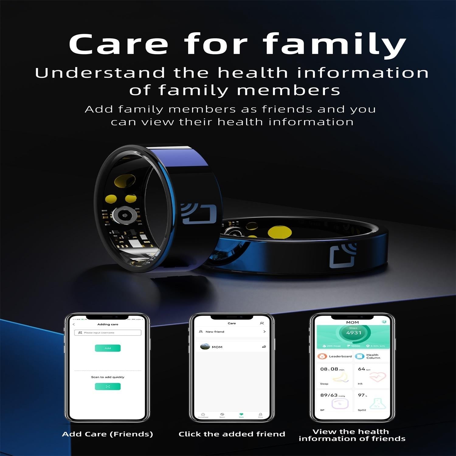 Smart Ring With Heart Rate Blood Oxygen & Sleep Monitoring - Black Size 11 6