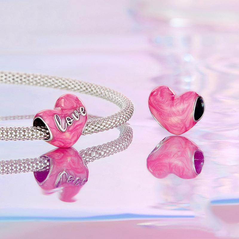 925 Sterling Silver Diy Heart Beads 6