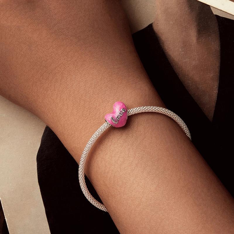 925 Sterling Silver Diy Heart Beads 8