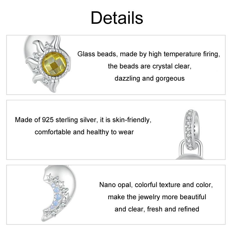 925 Sterling Silver Detachable Sun Moon Heart Pendant 6
