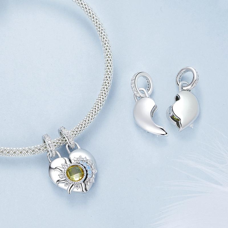 925 Sterling Silver Detachable Sun Moon Heart Pendant 8