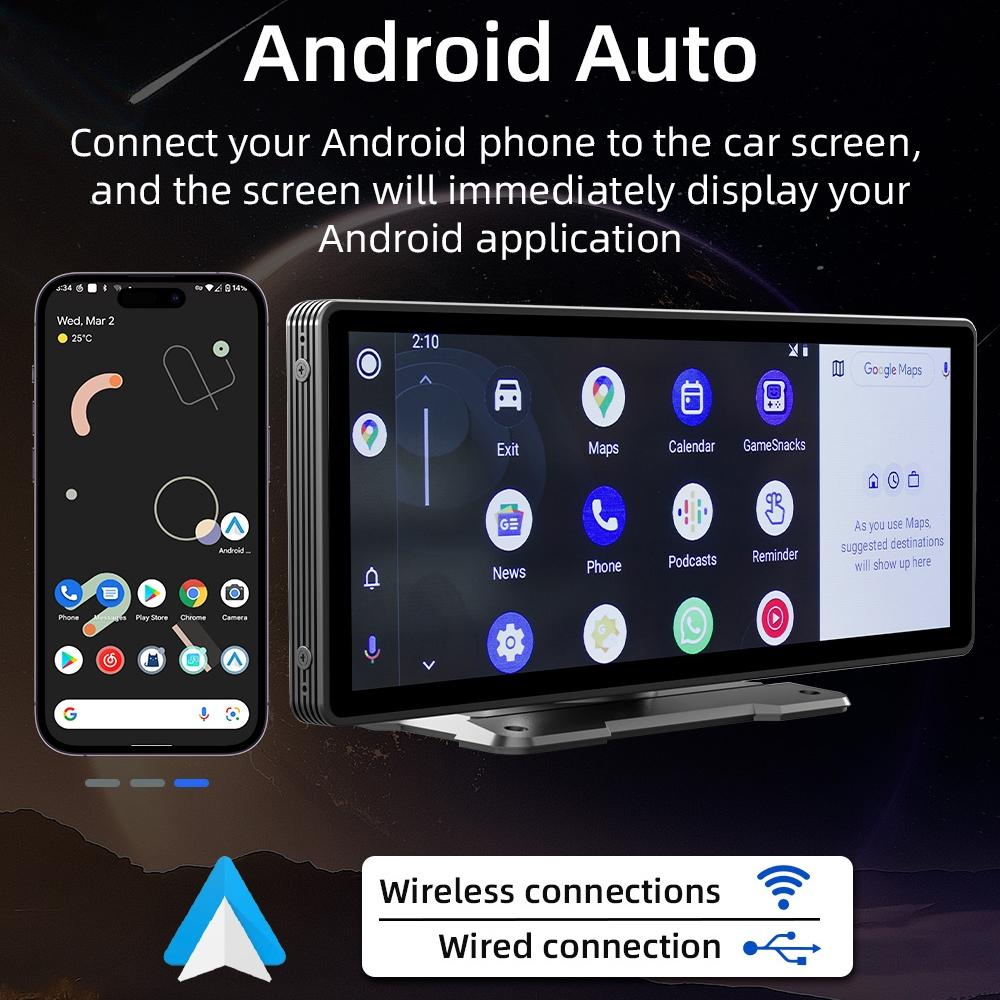 10.26 Inch Car Mp5 Player With Carplay / Android Auto - Portable Black 11