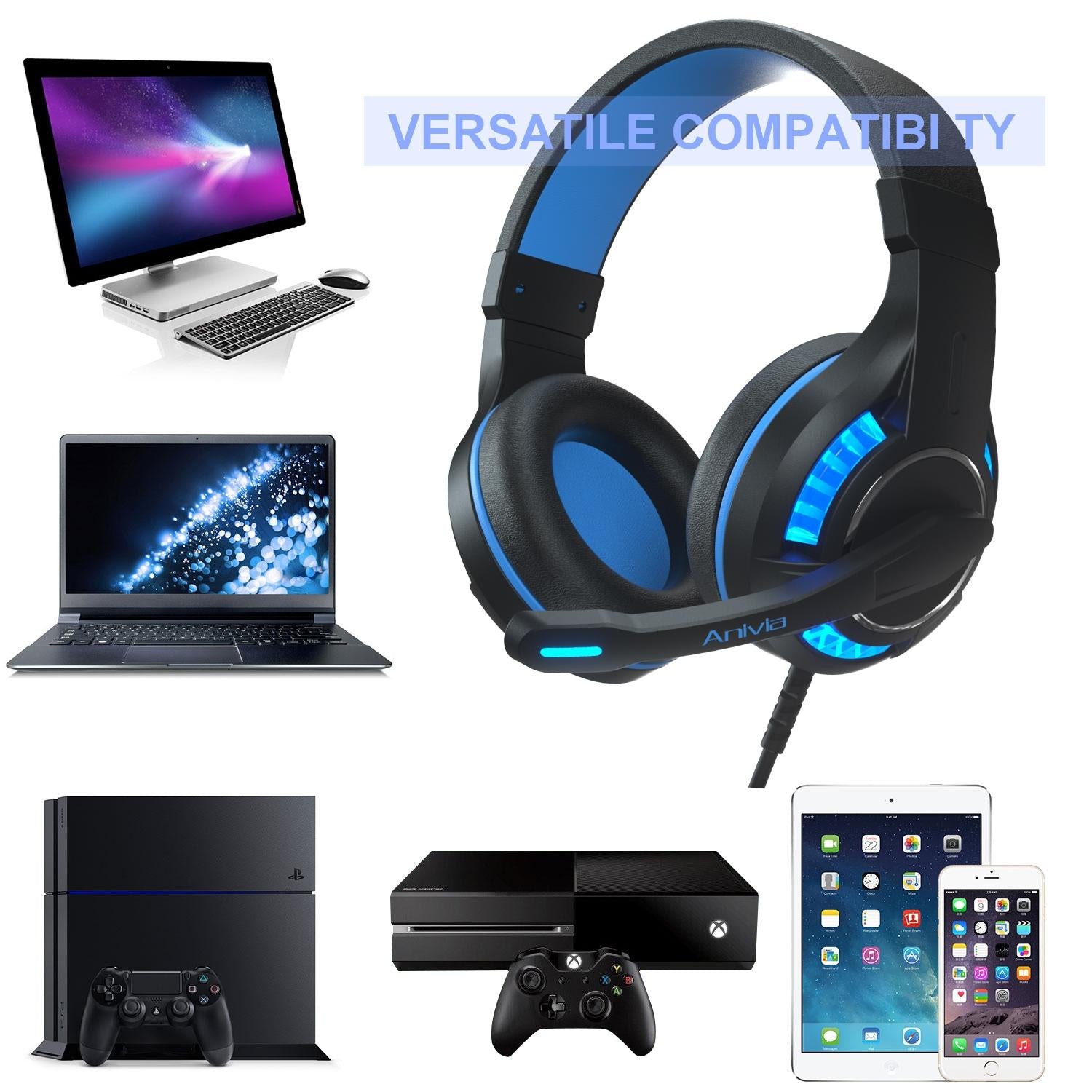 Adjustable Gaming Headset With Mic Black / Blue 8