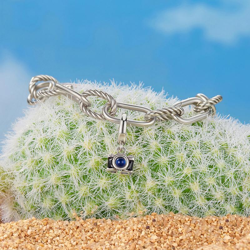 925 Sterling Silver Openable Camera Bead Bracelet 6
