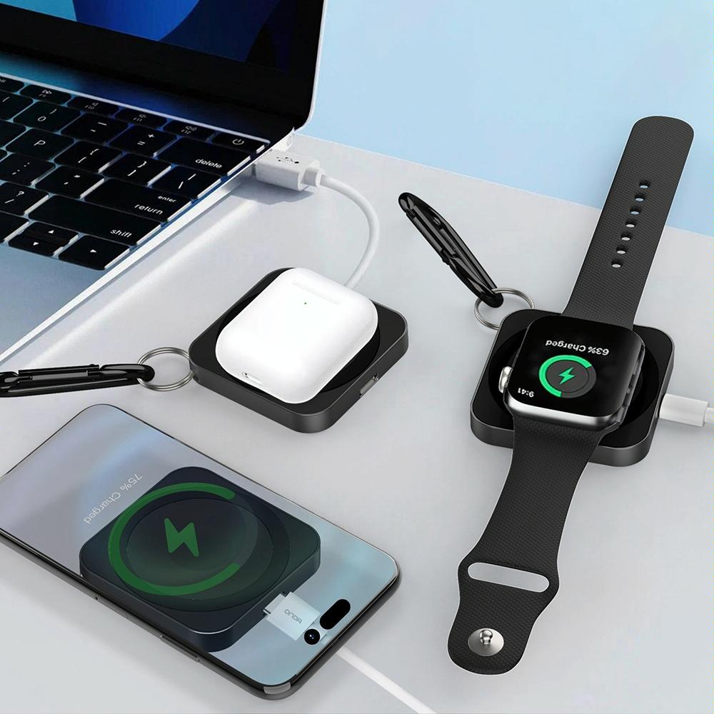 3 In 1 Portable Wireless Charger For Iphone Airpods And Iwatch - Black 12
