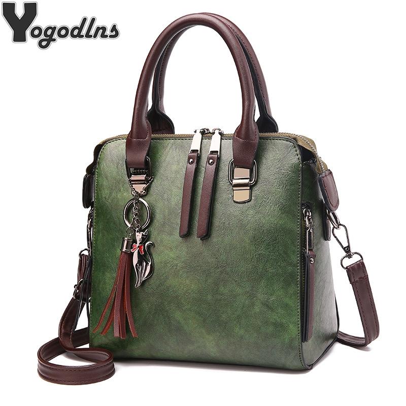Designer Leather Crossbody Tote with Tassel for Women - Army Green 3