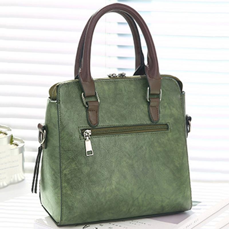 Designer Leather Crossbody Tote with Tassel for Women - Army Green 5