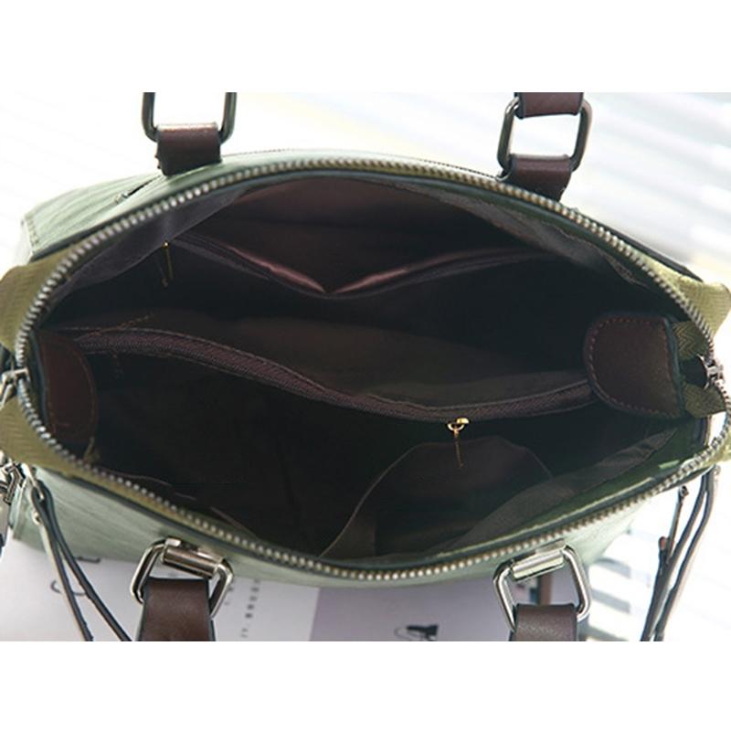 Designer Leather Crossbody Tote with Tassel for Women - Army Green 7