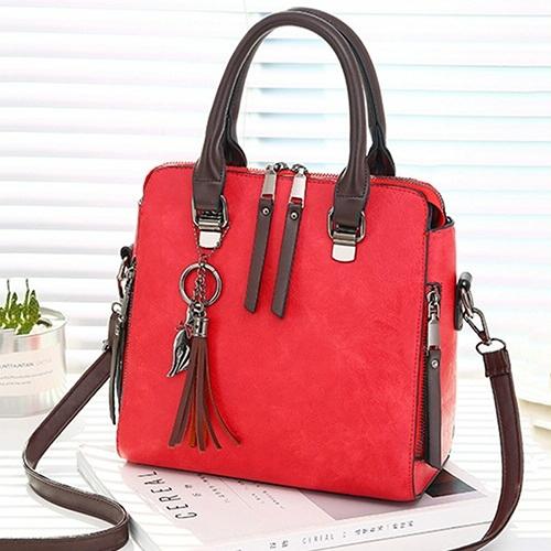 Designer Leather Crossbody Tote with Tassel for Women - Army Green 9