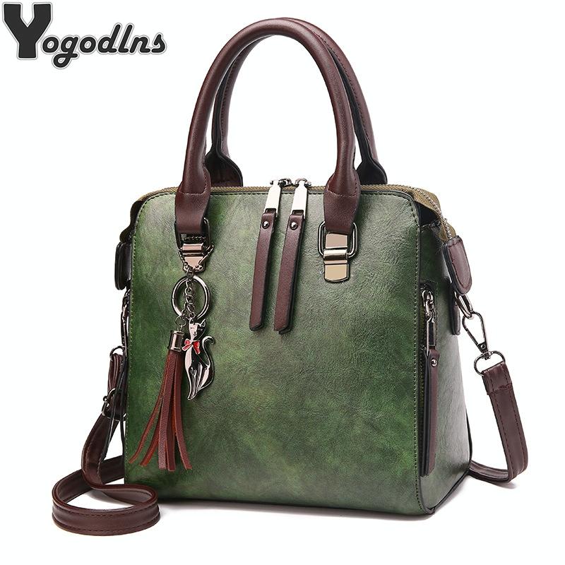 Designer Leather Crossbody Tote with Tassel for Women - Army Green 10