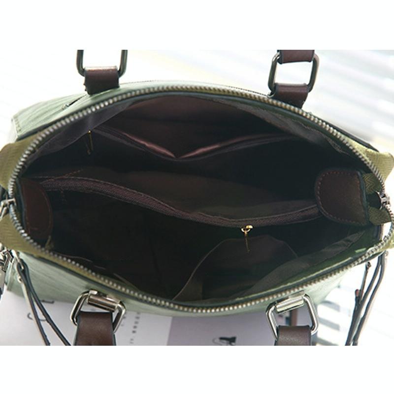 Designer Leather Crossbody Tote with Tassel for Women - Army Green 13