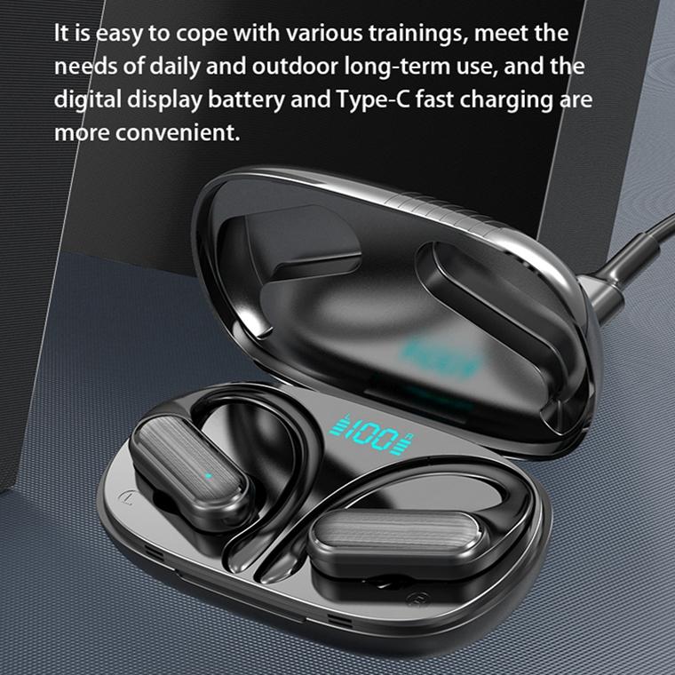 Waterproof Wireless Bluetooth Earphones with Led Display - Black 9