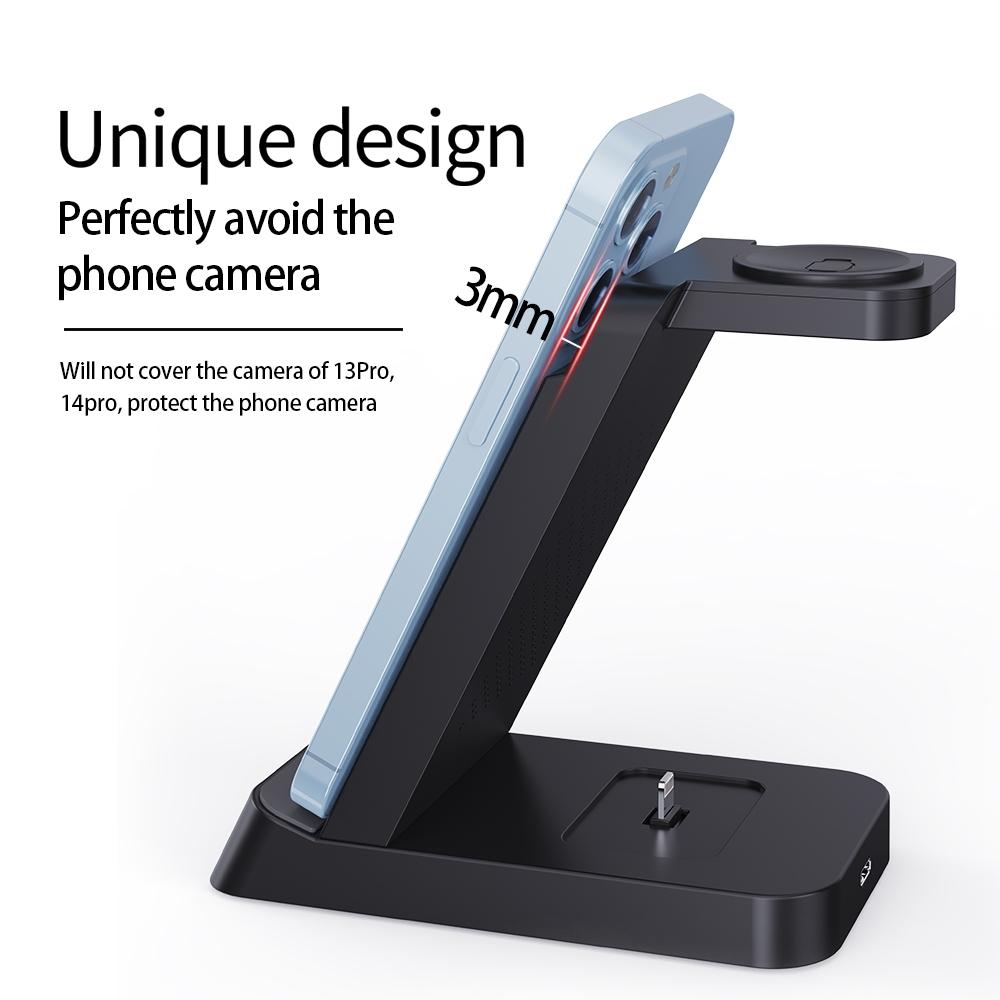 18W 3 In 1 Wireless Charger Stand For Iphone & Apple Watch - Black 5