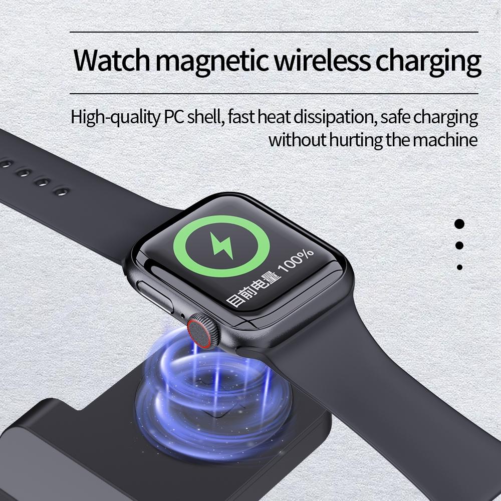 18W 3 In 1 Wireless Charger Stand For Iphone & Apple Watch - Black 6
